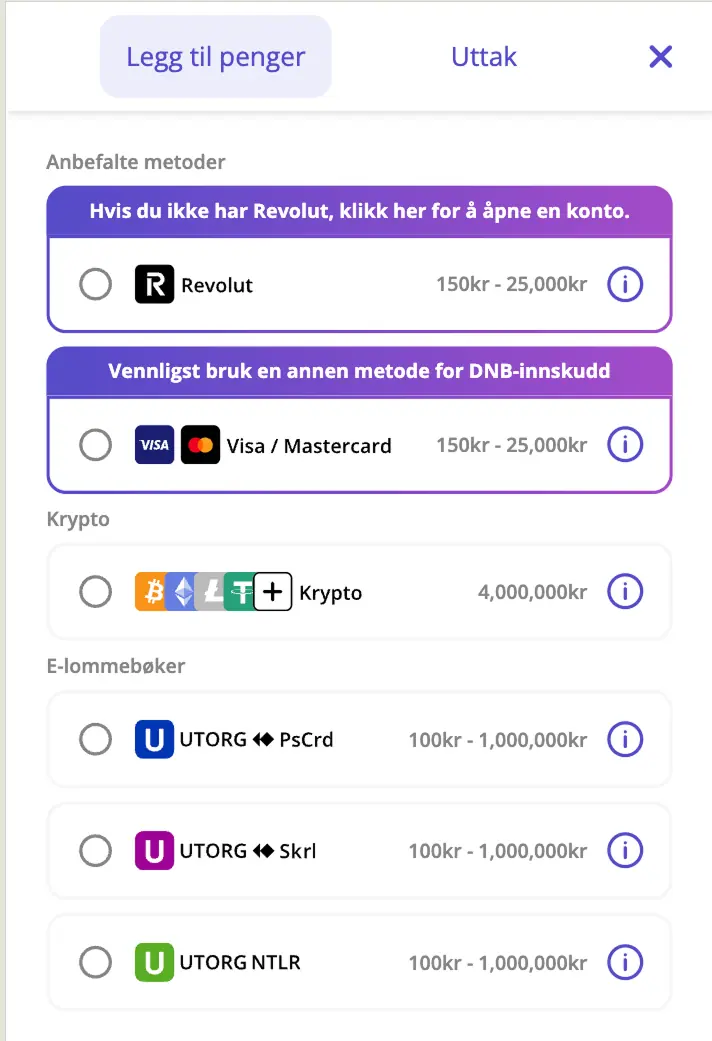 Casinodays — Innskuddsmetoder hos Casinodays Casino Norge